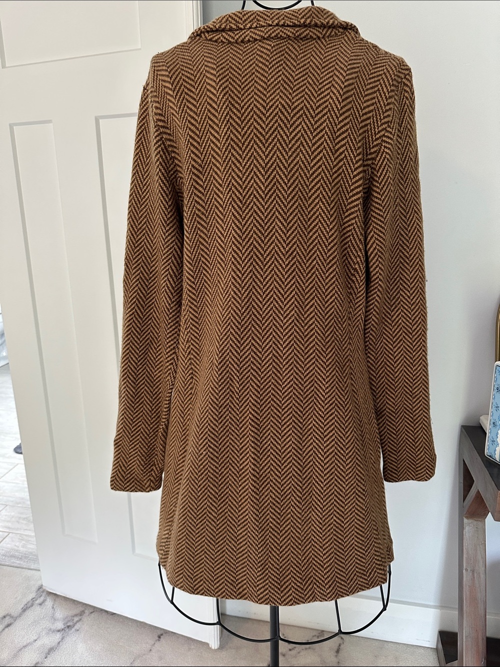 Lauren Ralph Lauren Brown Herringbone Long Cardigan - Picture 2 of 6